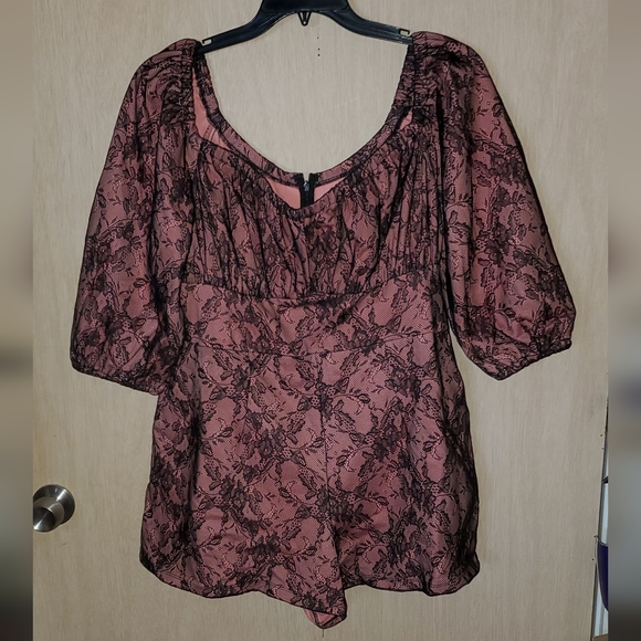 Vixen by Micheline Pitt Vacation Playsuit in Peach and Black Lace, Size 3x EUC - Picture 7 of 10